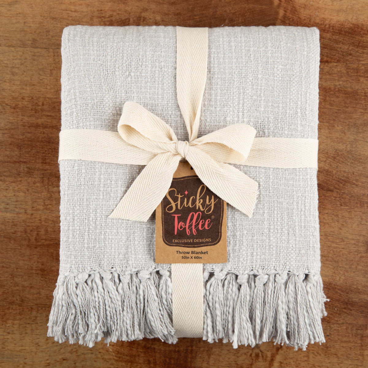 Sticky Toffee Woven Cotton Slub Throw Blanket with Fringe, 50" x 60"