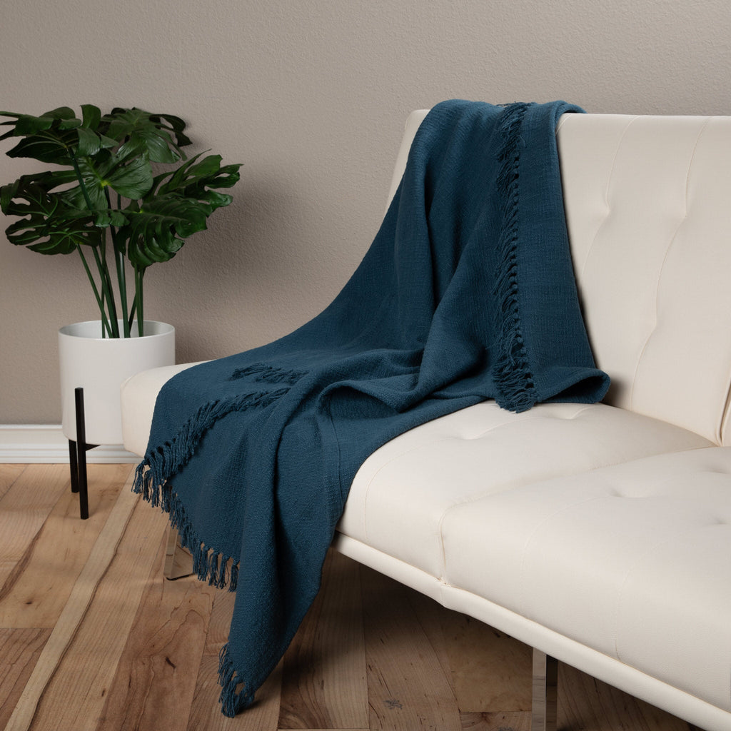 Sticky Toffee Woven Cotton Slub Throw Blanket with Fringe, 50" x 60"