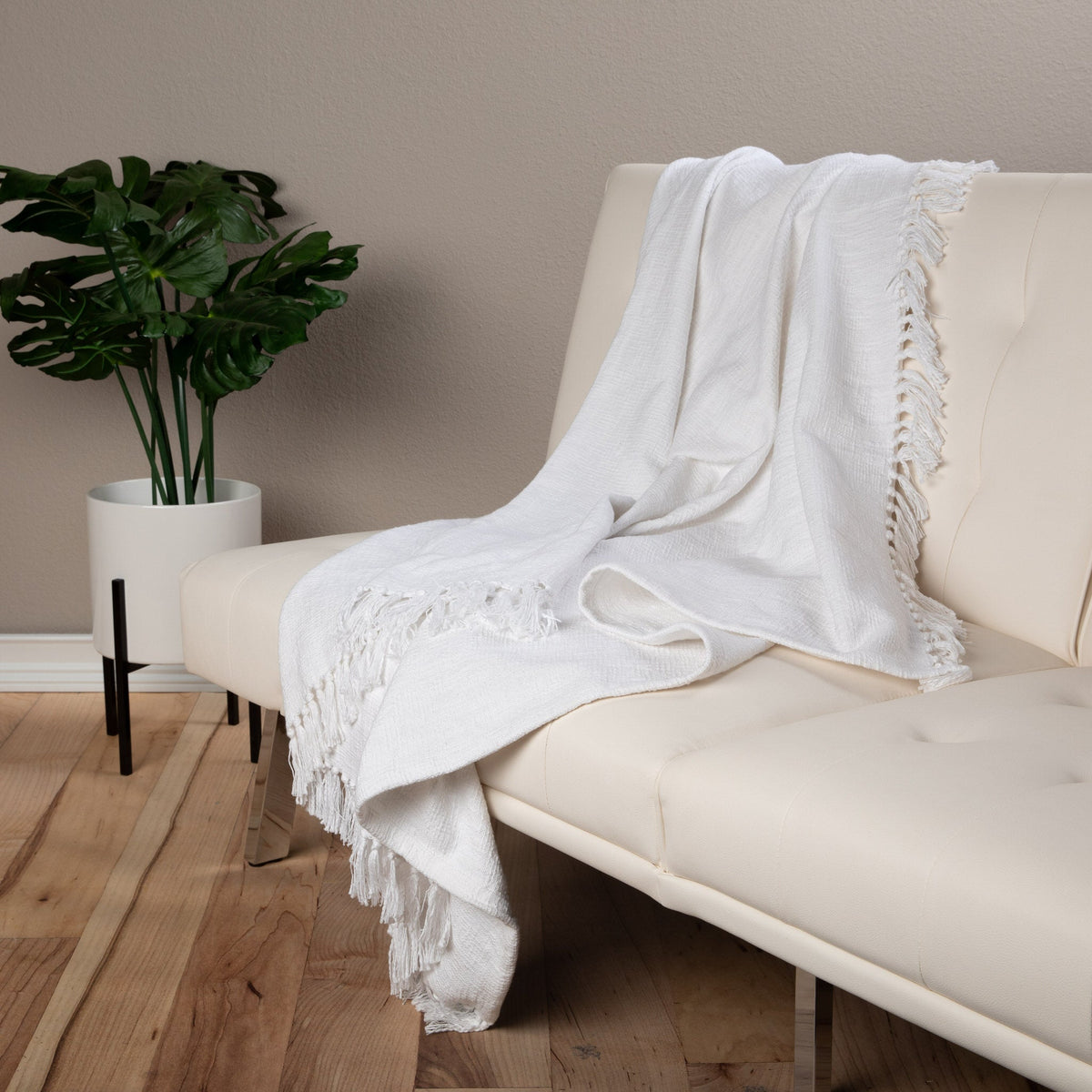 Sticky Toffee Woven Cotton Slub Throw Blanket with Fringe, 50" x 60"