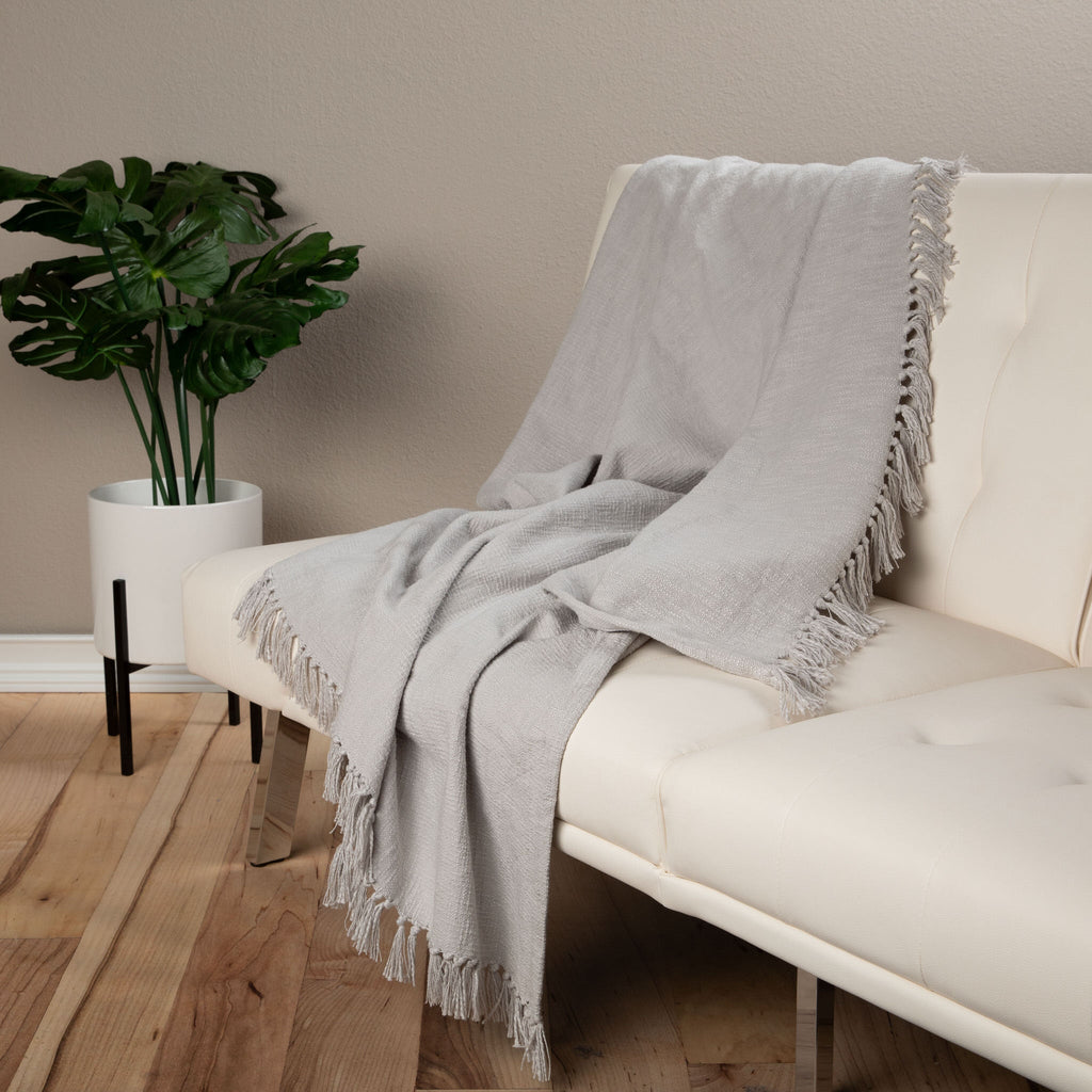 Sticky Toffee Woven Cotton Slub Throw Blanket with Fringe, 50" x 60"