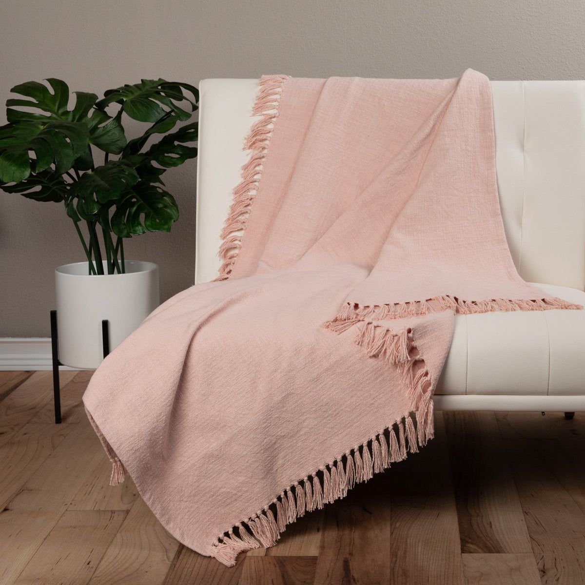 Sticky Toffee Woven Cotton Slub Throw Blanket with Fringe, 50" x 60"