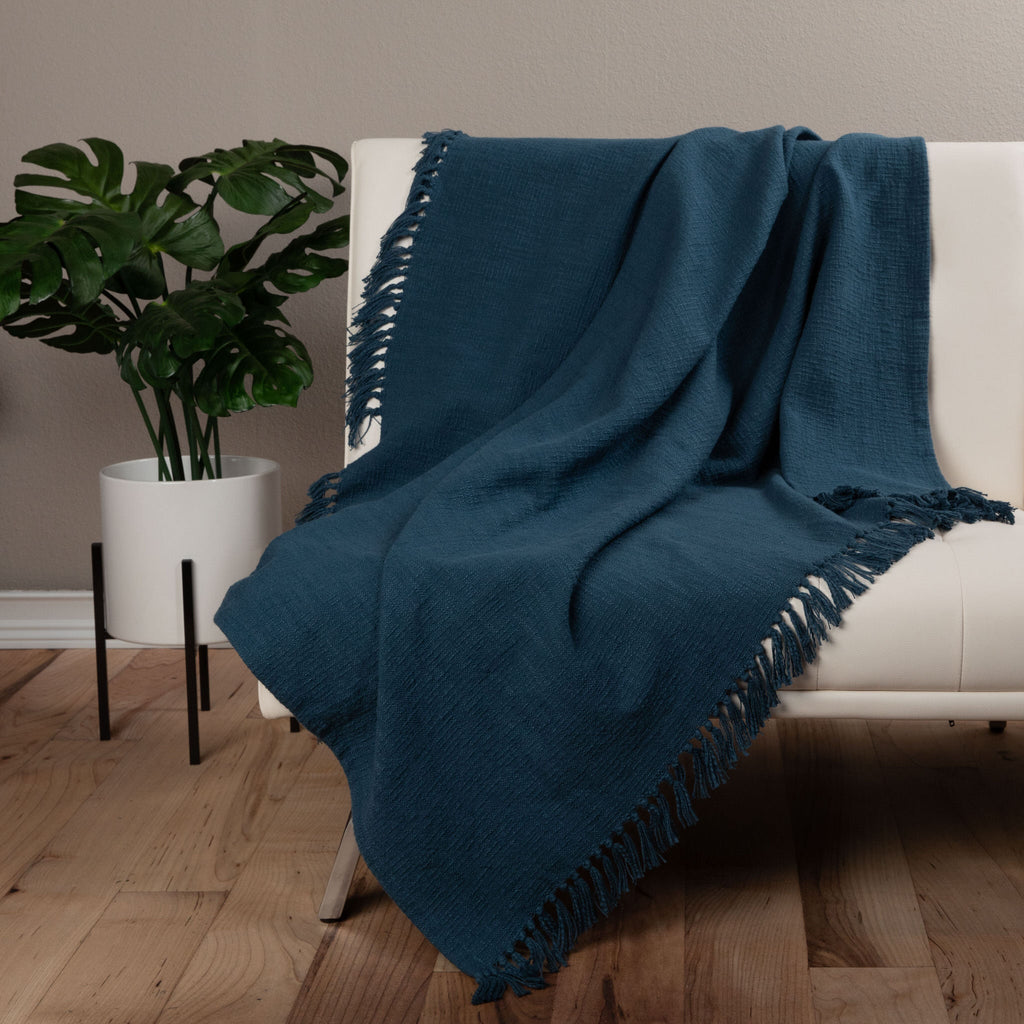 Sticky Toffee Woven Cotton Slub Throw Blanket with Fringe, 50" x 60"