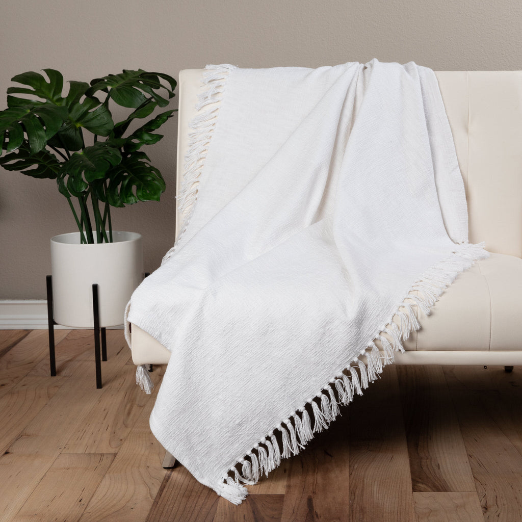 Sticky Toffee Woven Cotton Slub Throw Blanket with Fringe, 50" x 60"
