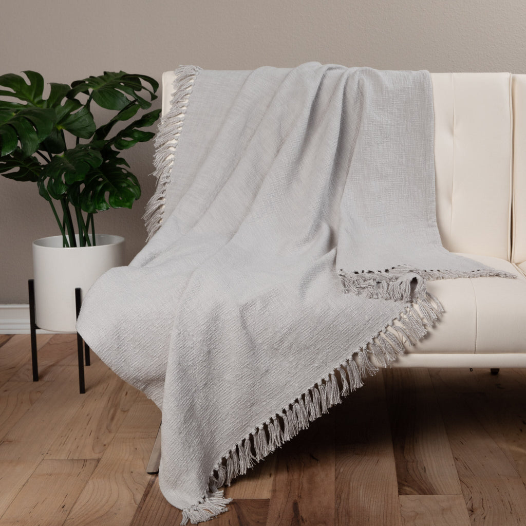 Sticky Toffee Woven Cotton Slub Throw Blanket with Fringe, 50" x 60"
