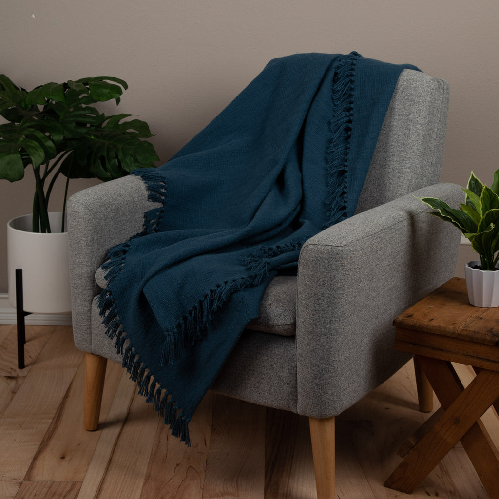 Sticky Toffee Woven Cotton Slub Throw Blanket with Fringe, 50" x 60"