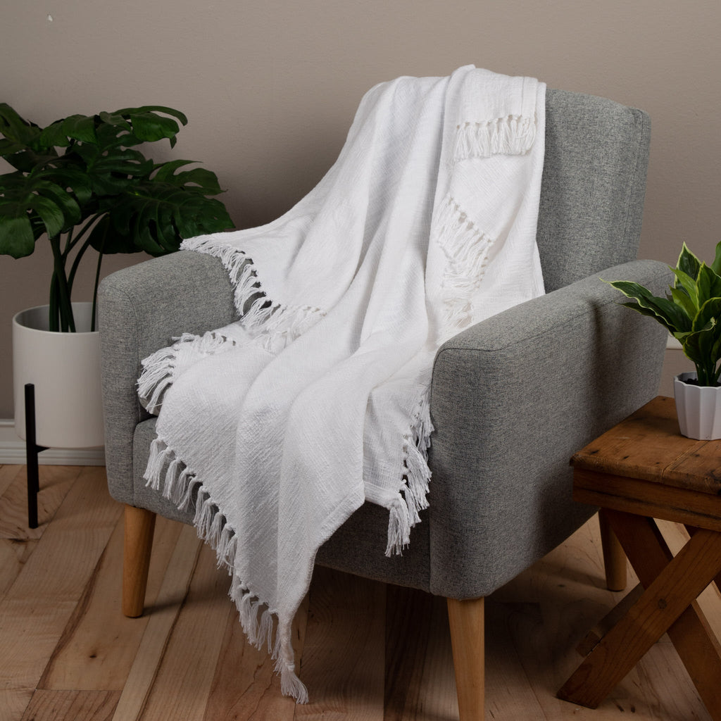 Sticky Toffee Woven Cotton Slub Throw Blanket with Fringe, 50" x 60"