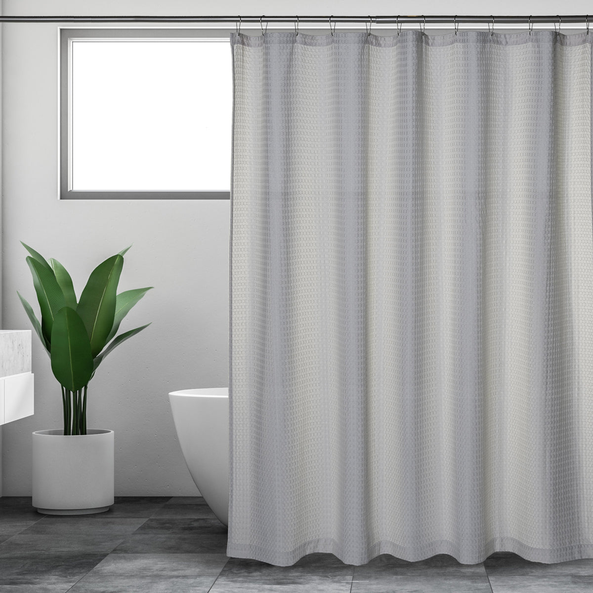 Sticky Toffee Woven Waffle Weave Fabric Shower Curtain, 72" x 72"