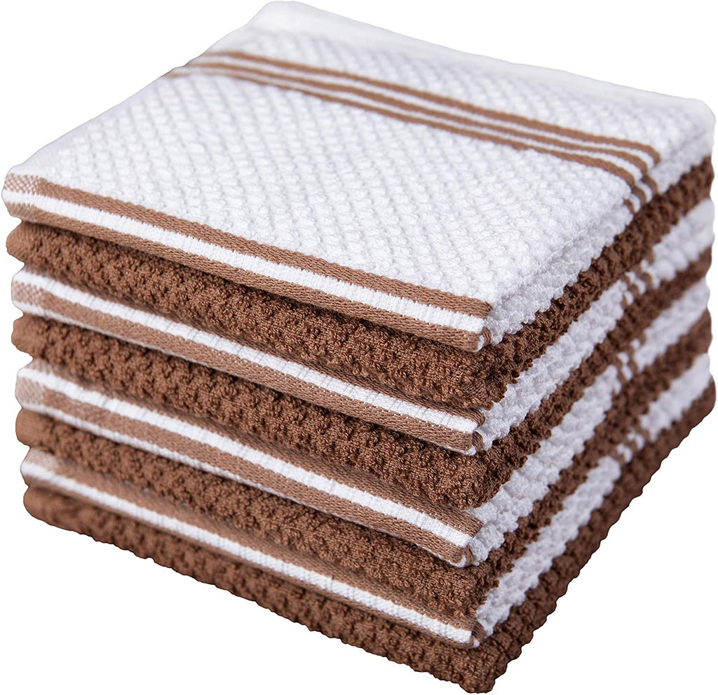 Sticky Toffee Cotton Terry Kitchen Dishcloth, Striped, 8 Pack, 12" x 12"