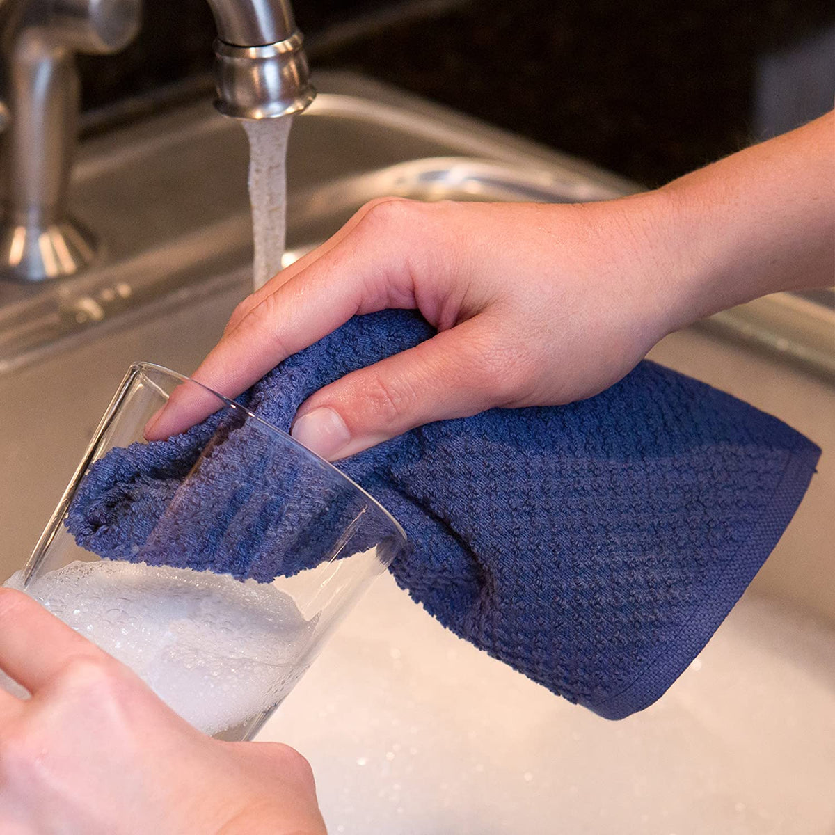 Sticky Toffee Cotton Terry Kitchen Dishcloth, Striped, 8 Pack, 12" x 12"