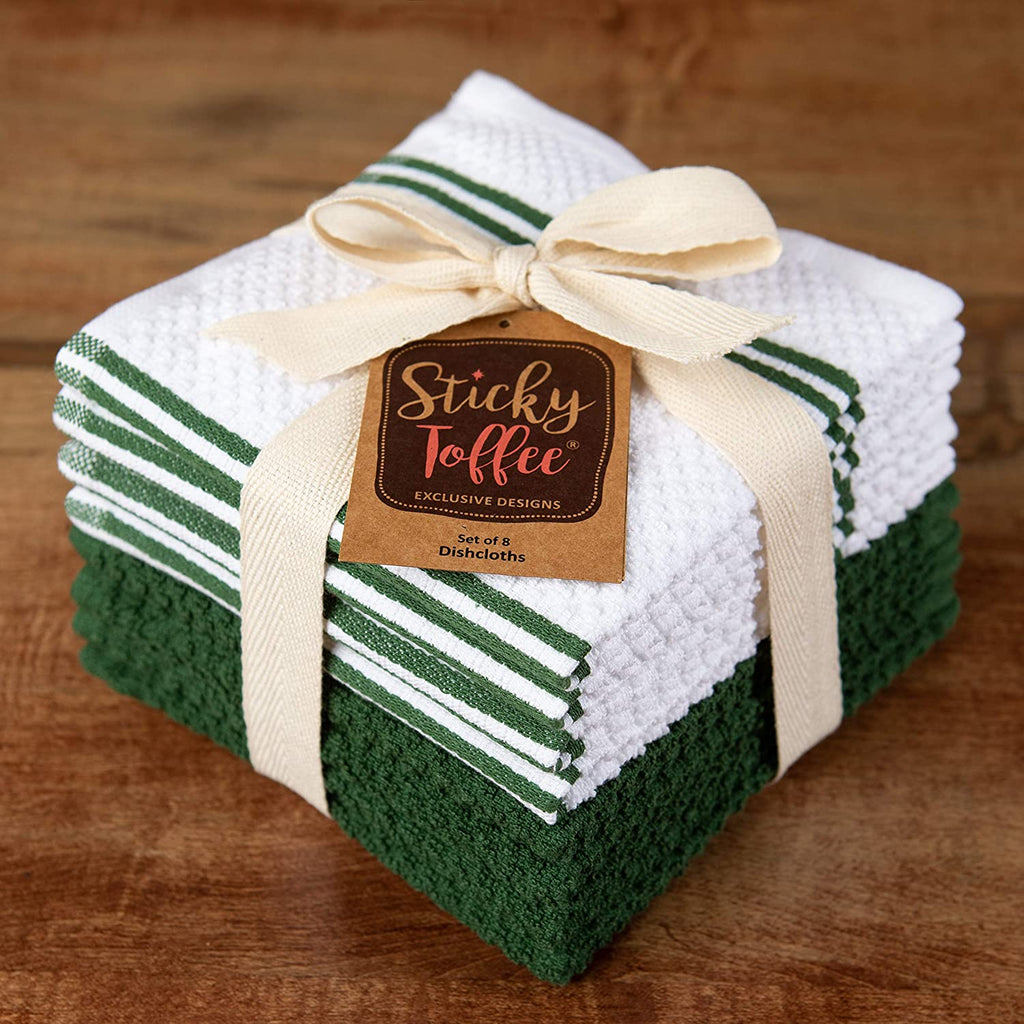 Sticky Toffee Cotton Terry Kitchen Dishcloth, Striped, 8 Pack, 12" x 12"