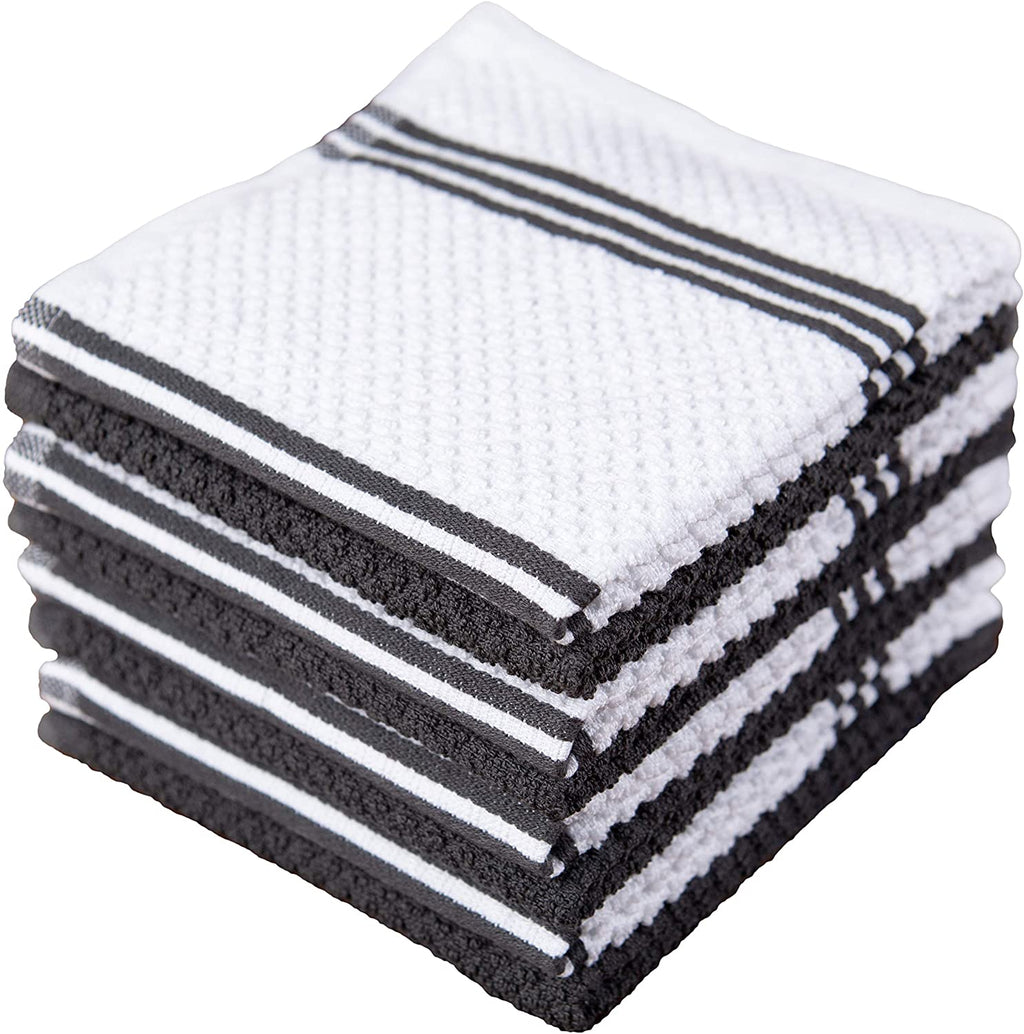 Sticky Toffee Cotton Terry Kitchen Dishcloth, Striped, 8 Pack, 12" x 12"