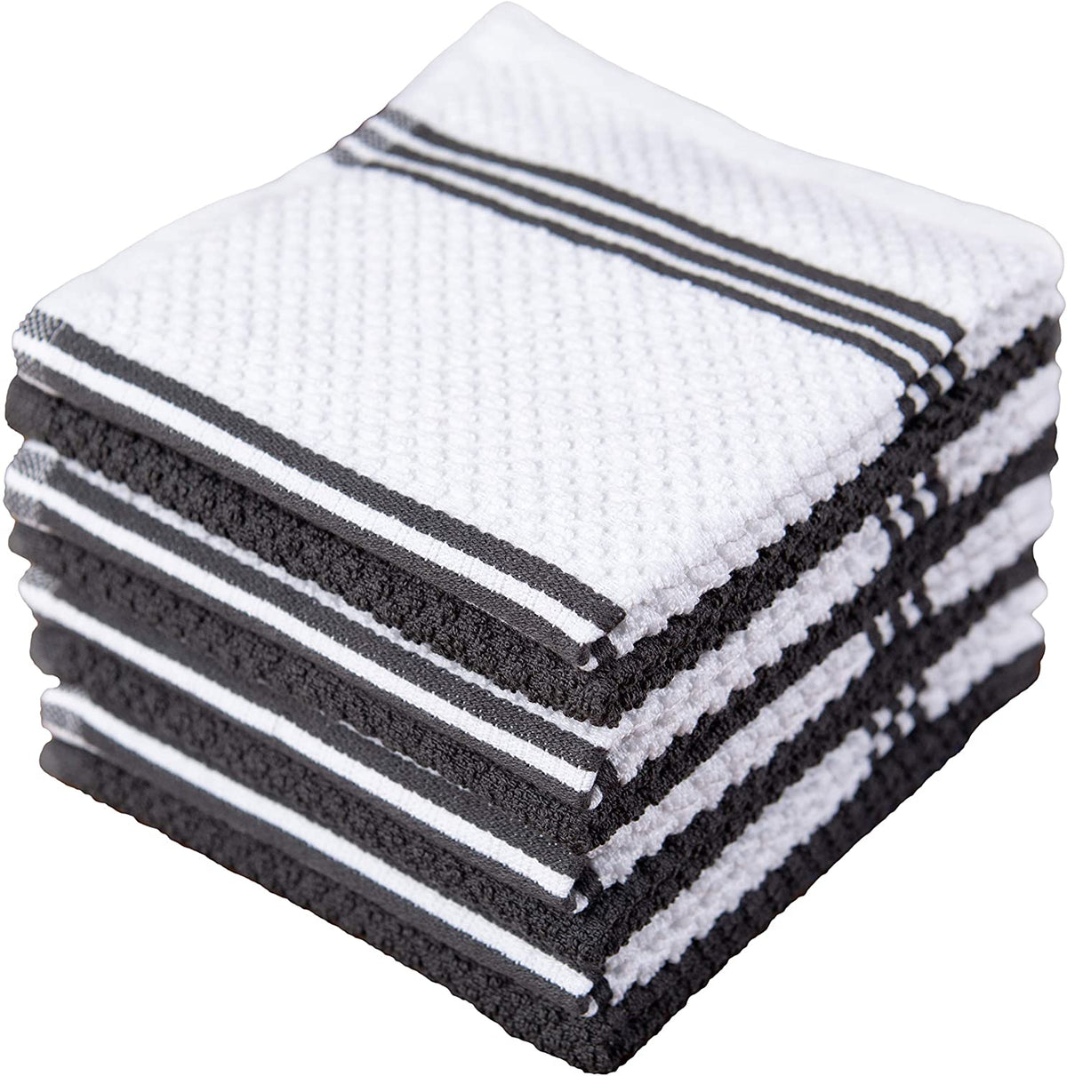 Sticky Toffee Cotton Terry Kitchen Dishcloth, Striped, 8 Pack, 12" x 12"
