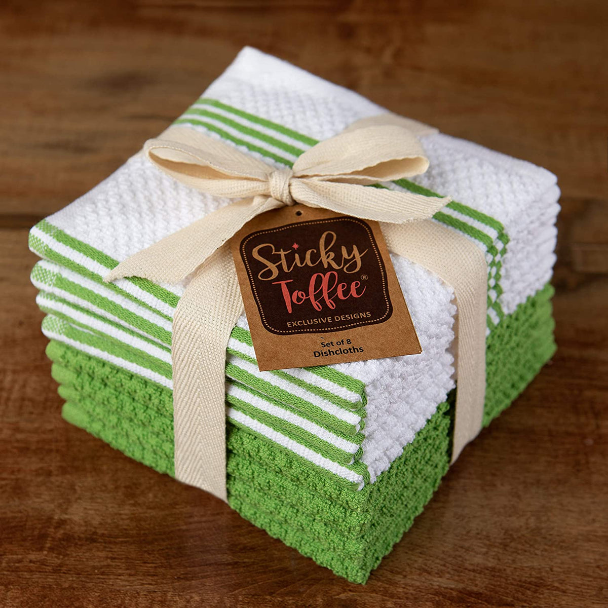 Sticky Toffee Cotton Terry Kitchen Dishcloth, Striped, 8 Pack, 12" x 12"