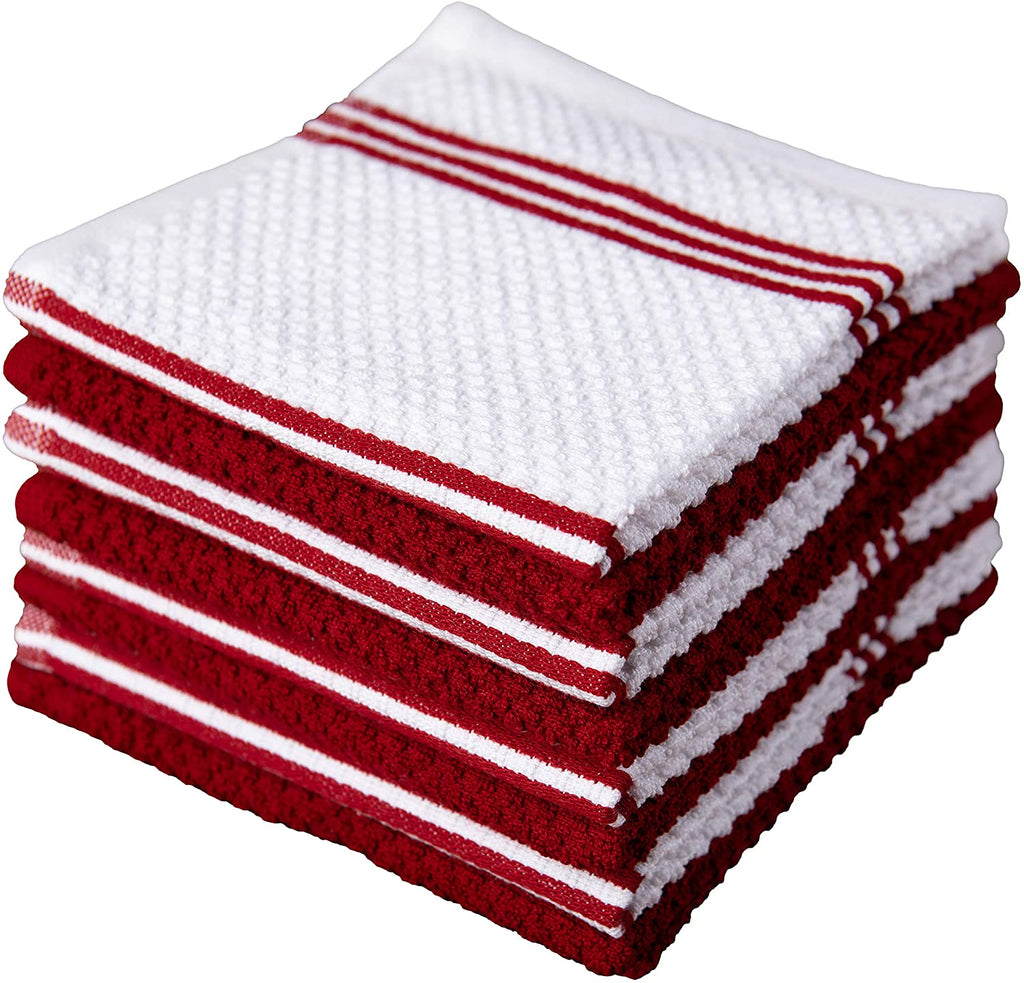 Sticky Toffee Cotton Terry Kitchen Dishcloth, Striped, 8 Pack, 12" x 12"