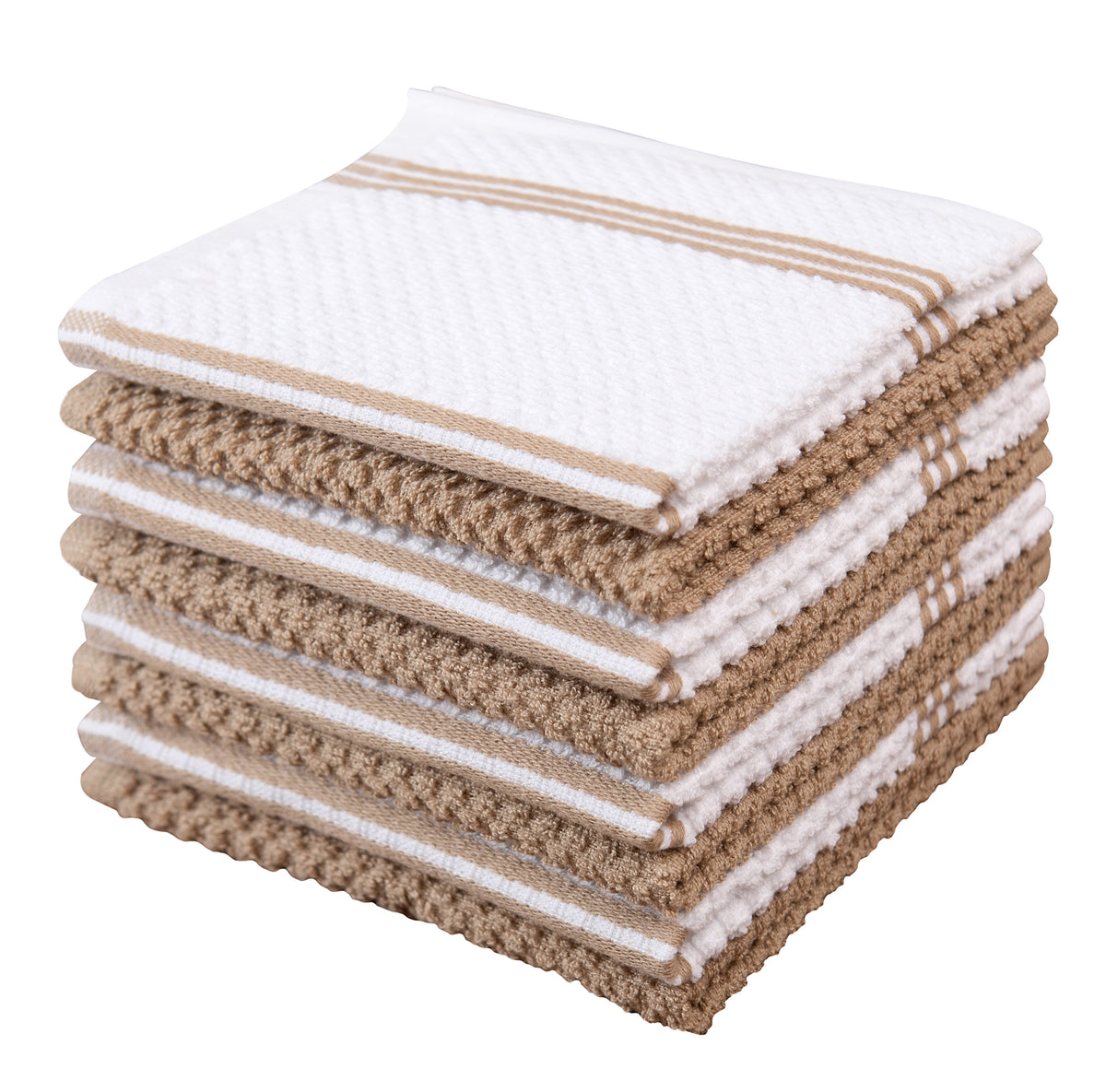 Sticky Toffee Cotton Terry Kitchen Dishcloth, Striped, 8 Pack, 12" x 12"