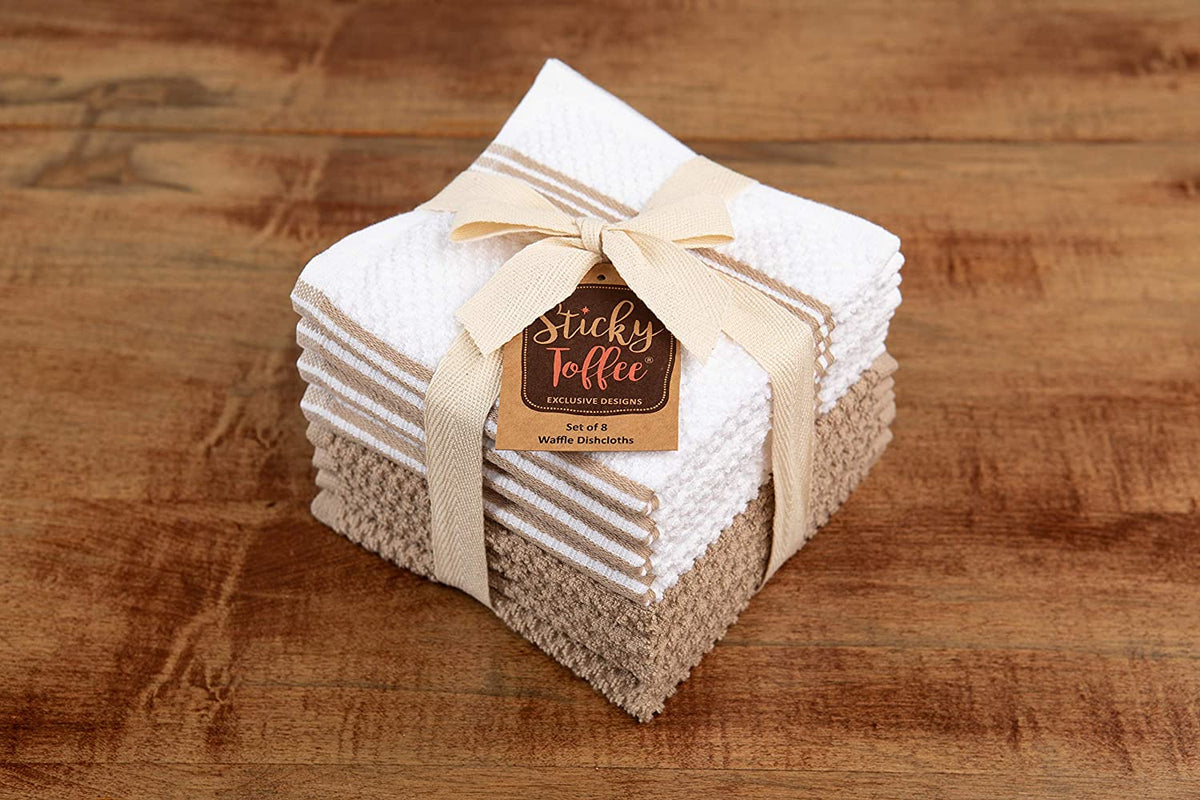 Sticky Toffee Cotton Terry Kitchen Dishcloth, Striped, 8 Pack, 12" x 12"