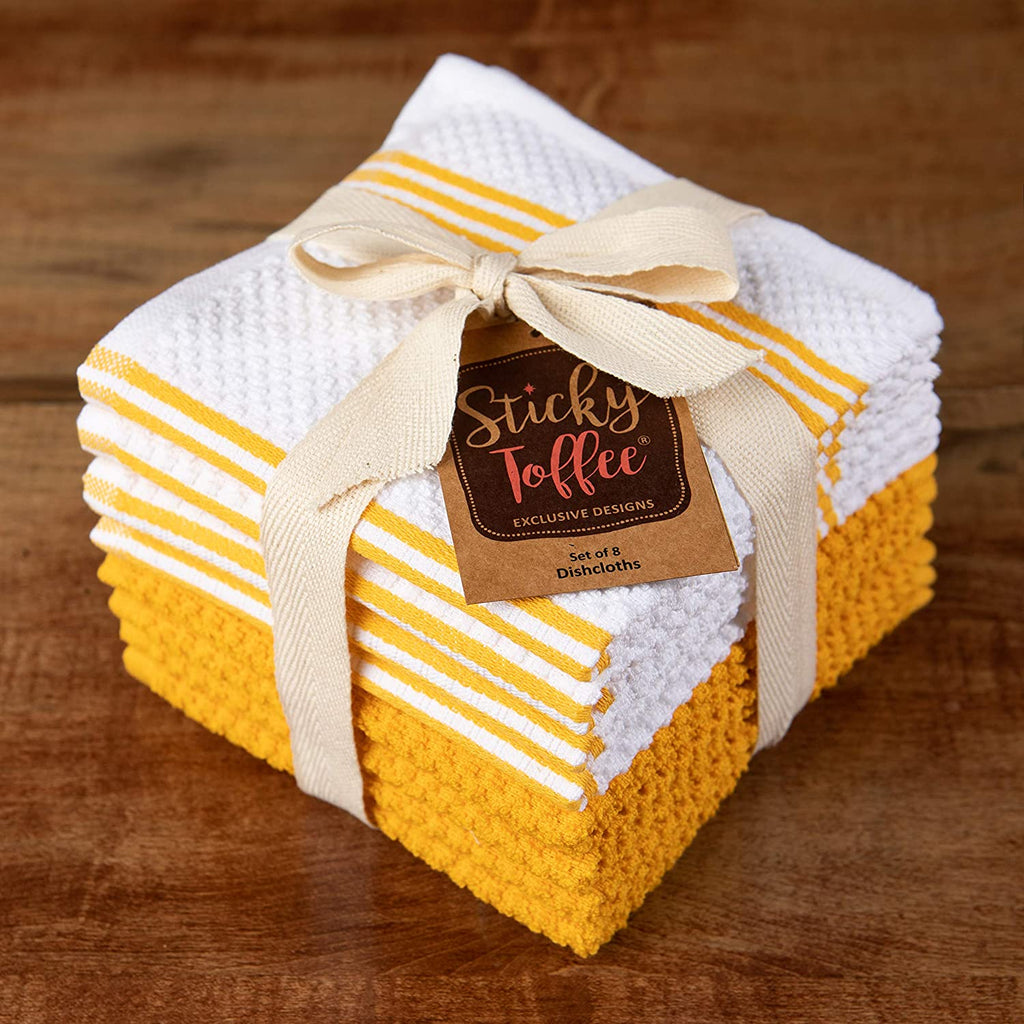 Sticky Toffee Cotton Terry Kitchen Dishcloth, Striped, 8 Pack, 12" x 12"