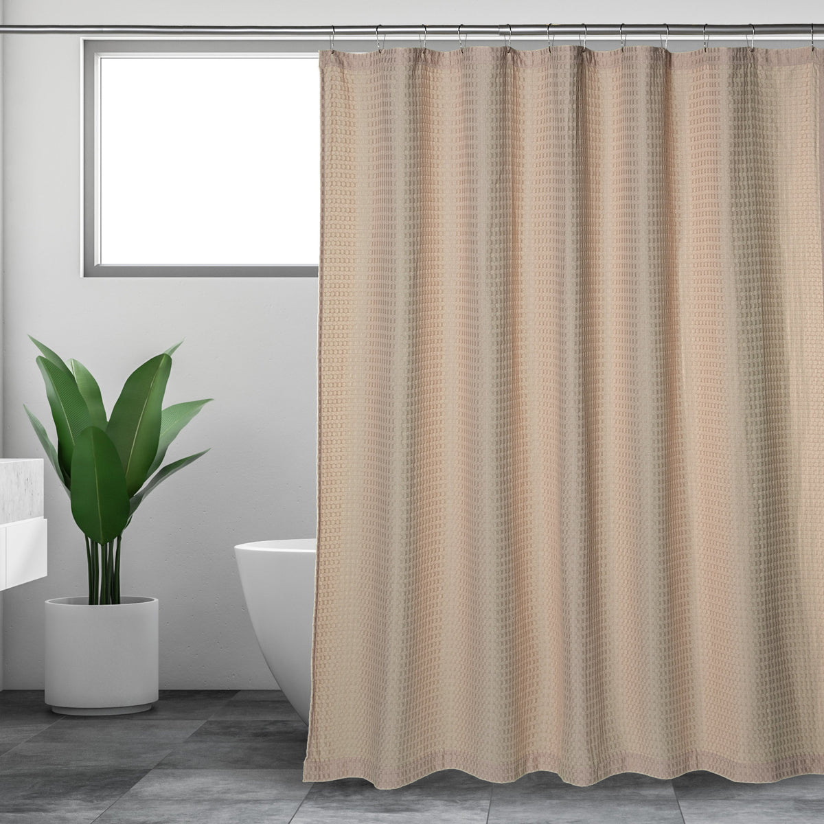 Sticky Toffee Woven Waffle Weave Fabric Shower Curtain, 72" x 72"