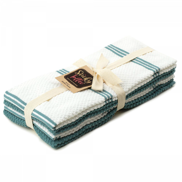 Sticky Toffee Cotton Terry Kitchen Dish Towel, Striped, 4 Pack, 28" x 16"