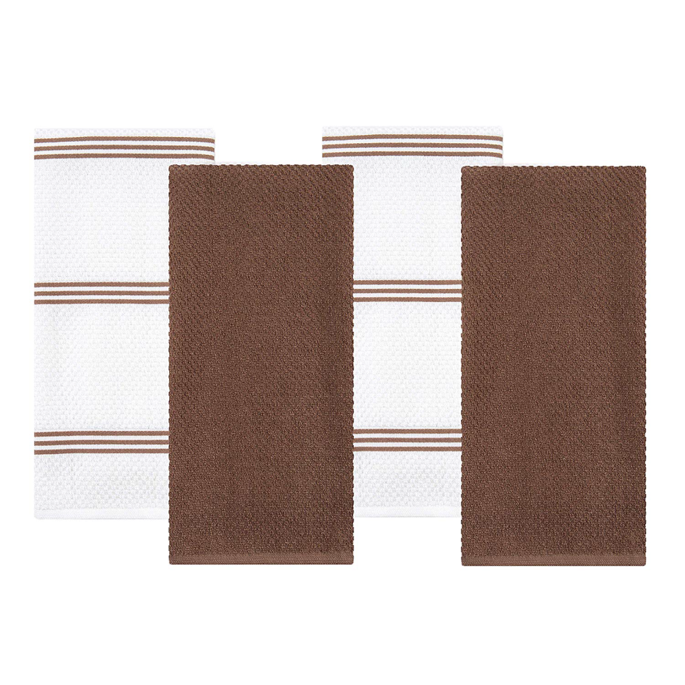 Sticky Toffee Cotton Terry Kitchen Dish Towel, Striped, 4 Pack, 28" x 16"