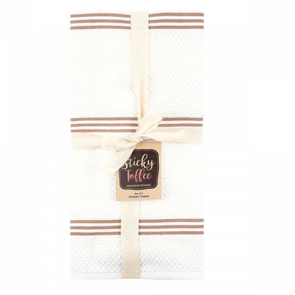 Sticky Toffee Cotton Terry Kitchen Dish Towel, Striped, 4 Pack, 28" x 16"