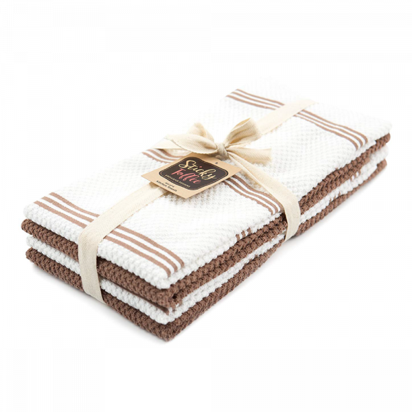 Sticky Toffee Cotton Terry Kitchen Dish Towel, Striped, 4 Pack, 28" x 16"