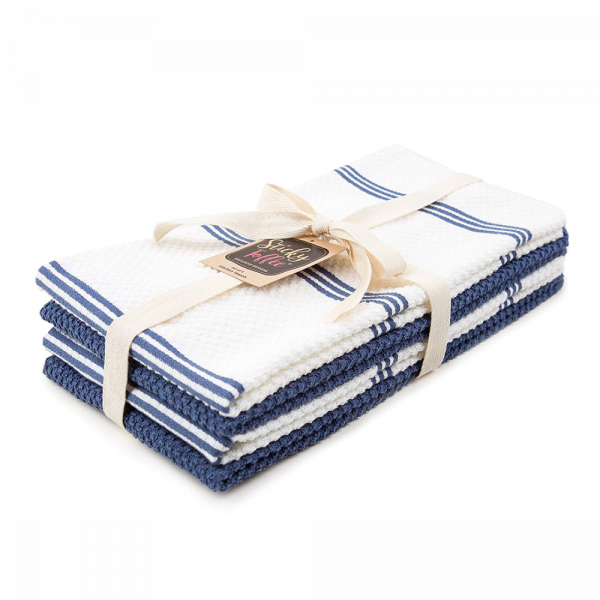 Sticky Toffee Cotton Terry Kitchen Dish Towel, Striped, 4 Pack, 28" x 16"