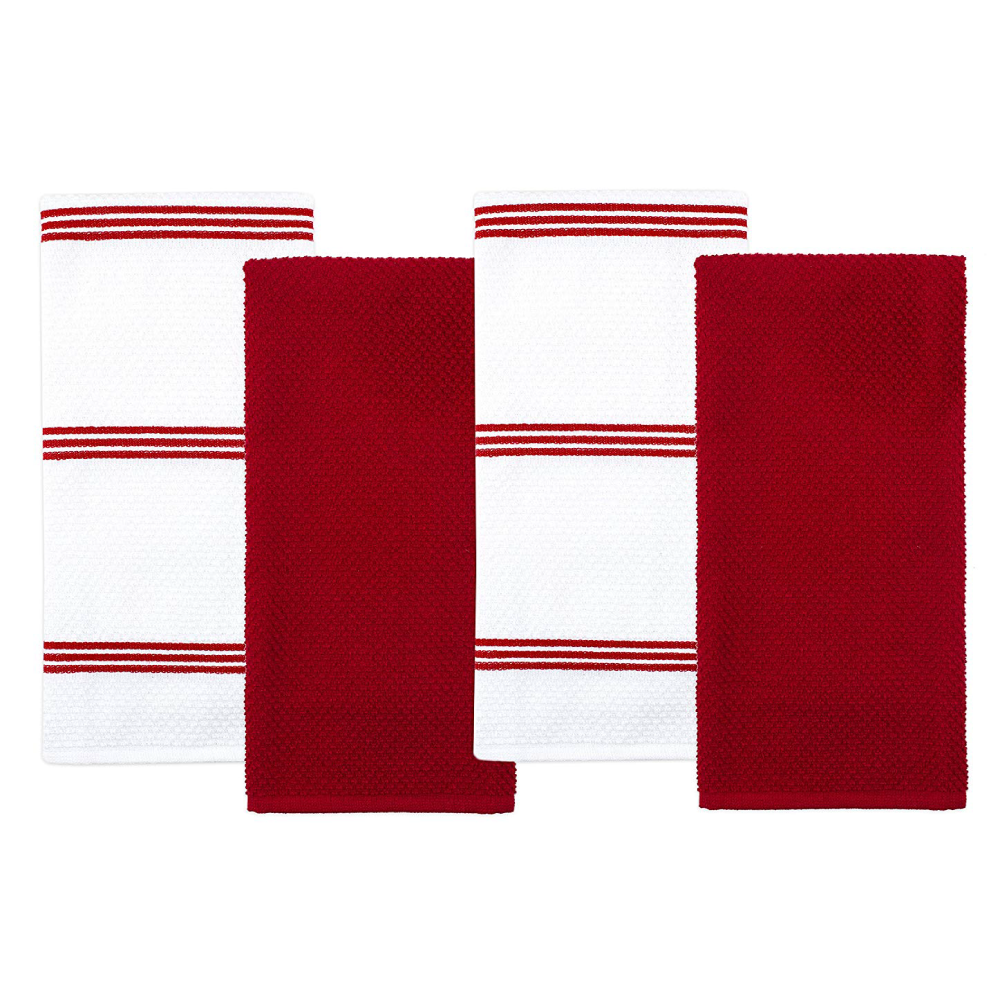 Sticky Toffee Cotton Terry Kitchen Dish Towel, Striped, 4 Pack, 28" x 16"