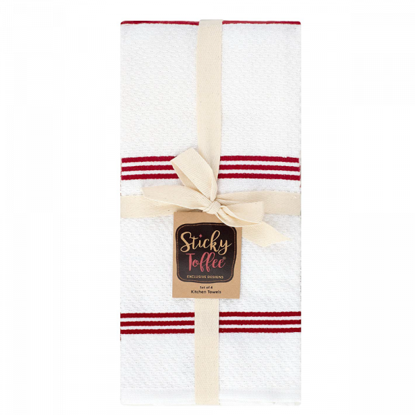 Sticky Toffee Cotton Terry Kitchen Dish Towel, Striped, 4 Pack, 28" x 16"