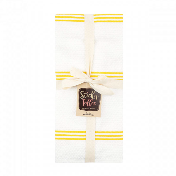 Sticky Toffee Cotton Terry Kitchen Dish Towel, Striped, 4 Pack, 28" x 16"