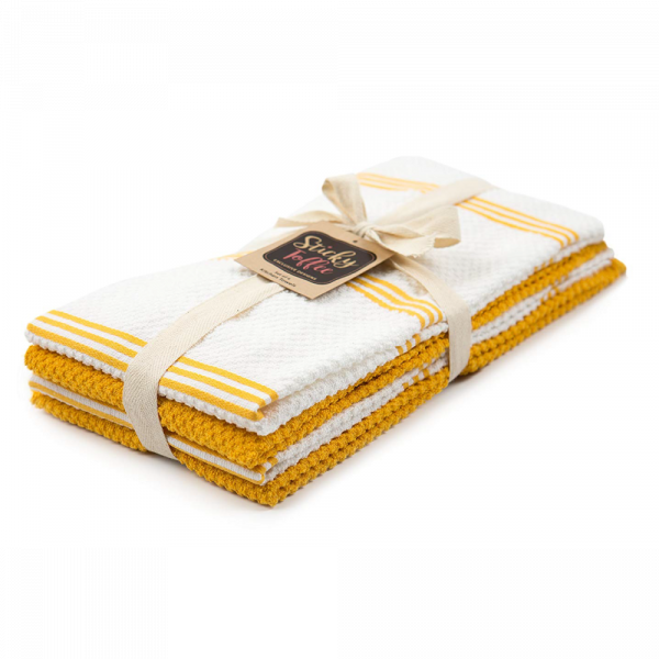 Sticky Toffee Cotton Terry Kitchen Dish Towel, Striped, 4 Pack, 28" x 16"