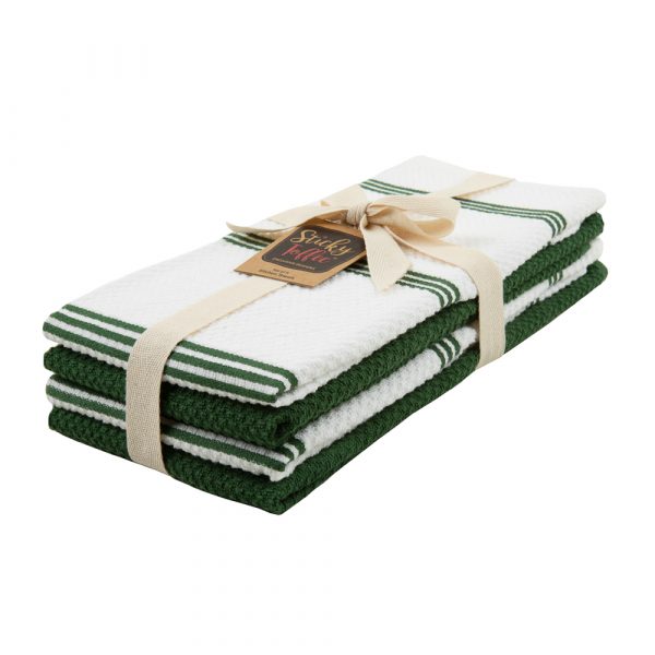 Sticky Toffee Cotton Terry Kitchen Dish Towel, Striped, 4 Pack, 28" x 16"