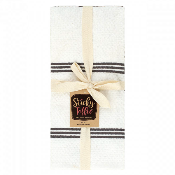 Sticky Toffee Cotton Terry Kitchen Dish Towel, Striped, 4 Pack, 28" x 16"
