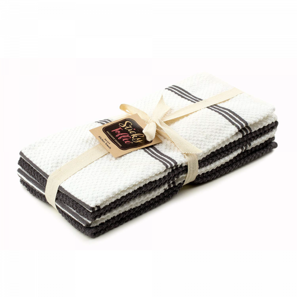 Sticky Toffee Cotton Terry Kitchen Dish Towel, Striped, 4 Pack, 28" x 16"