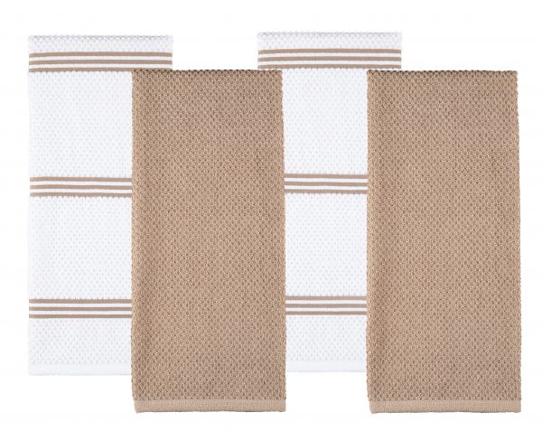 Sticky Toffee Cotton Terry Kitchen Dish Towel, Striped, 4 Pack, 28" x 16"
