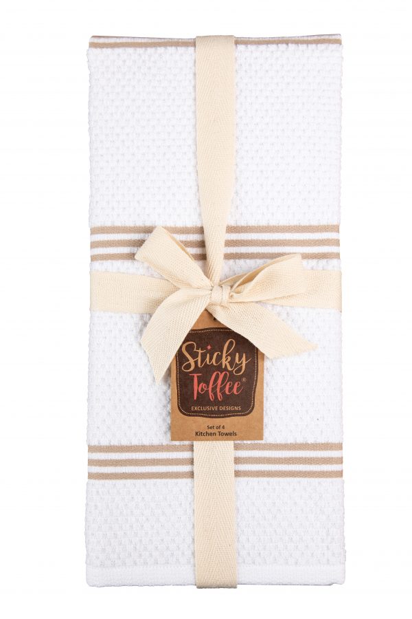 Sticky Toffee Cotton Terry Kitchen Dish Towel, Striped, 4 Pack, 28" x 16"