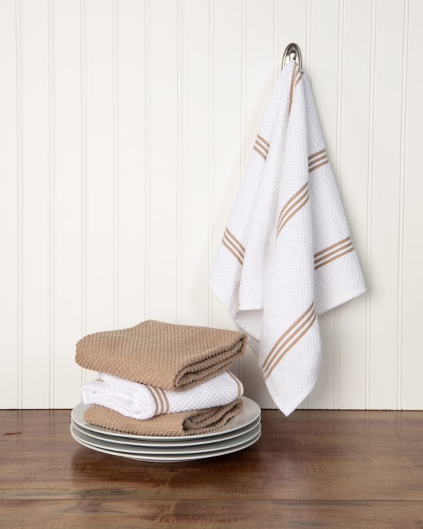 Sticky Toffee Cotton Terry Kitchen Dish Towel, Striped, 4 Pack, 28" x 16"