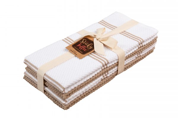 Sticky Toffee Cotton Terry Kitchen Dish Towel, Striped, 4 Pack, 28" x 16"